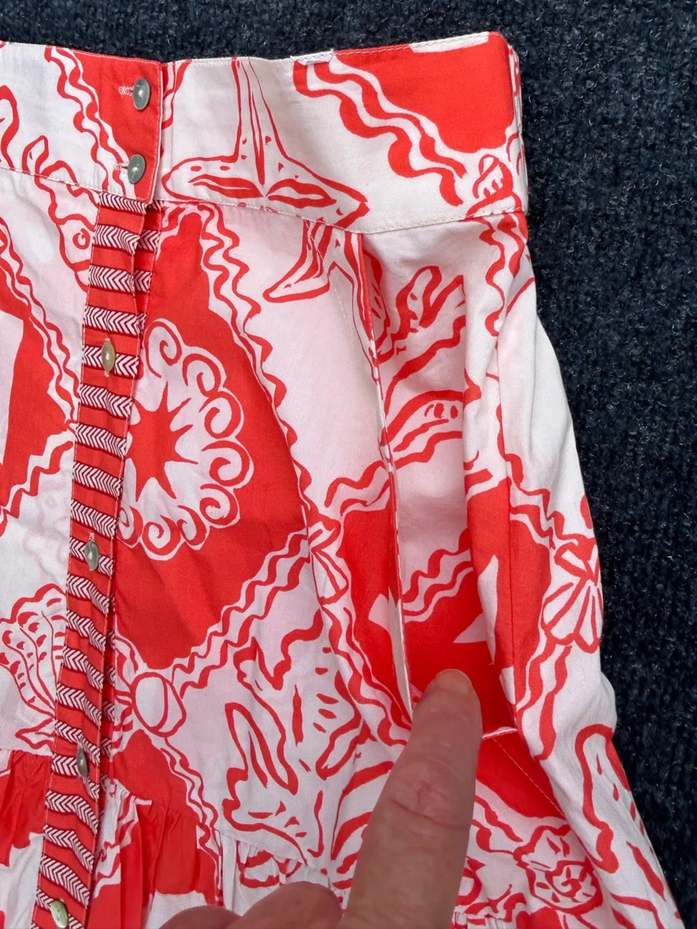 Oliphant Button Front Tiered Midi Skirt in Asterias Red Medium